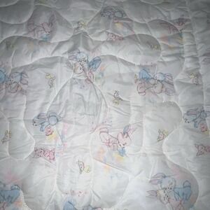Vintage Sears White Dura-Puff Quilt Crib Blanket Lace Trim Edge Bunny Animals